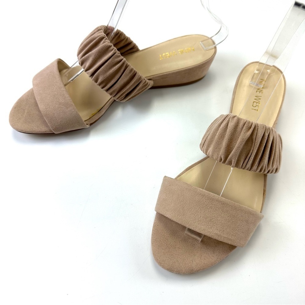 Nine West cream slide sandal Lenny neutral 2 strap low wedge mule sandals 8.5M